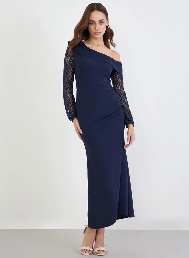 Styli Lace Insert One Shoulder Sheath Maxi Dress